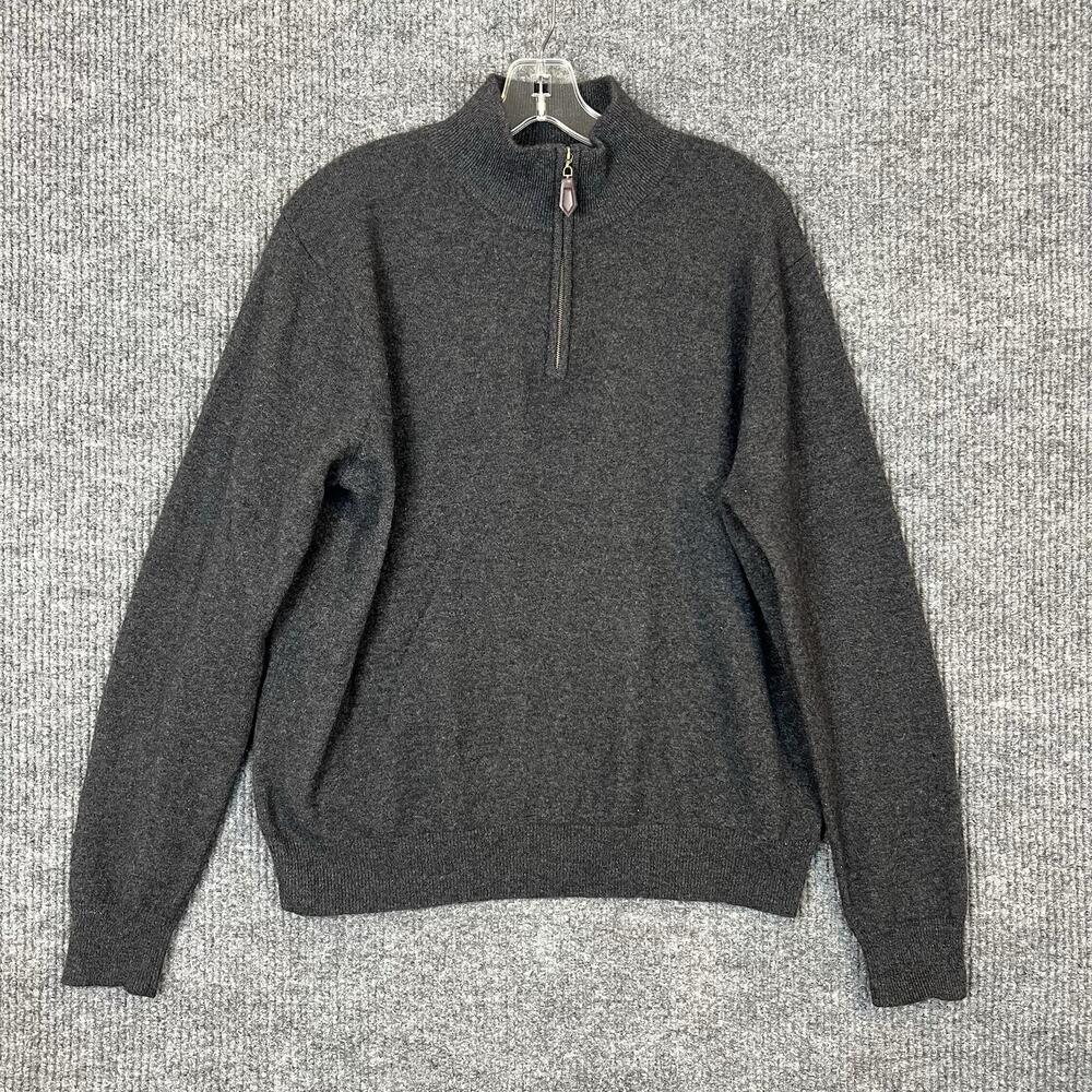 Stafford Mens 1/4 Zip Cashmere Sweater Size Large Charcoal Gray Luxury Knit